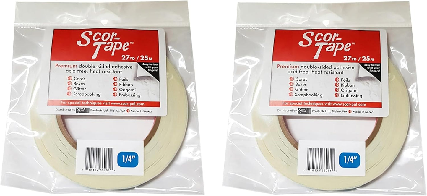 Scor-Tape 1/4" Double-Sided Adhesive Tape, 27 Yards x 2 Rolls, Acid-Free, Ultra-Thin, Perfect for Card Making, Scrapbooking & Paper Crafts, Multi-Pack Value