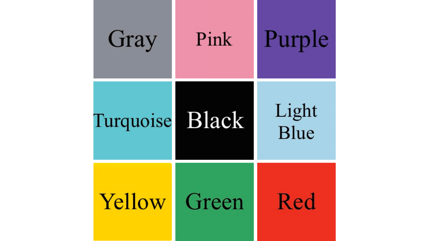 Grid of color swatches labeled with their names 