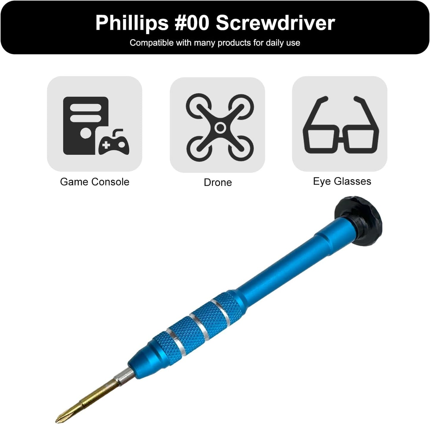 Precision Screwdriver Phillips #00 2mm, Magnetic S2 Steel Tip | Free Spin Cap, Anti-slip Grip, Electronic Screwdriver for Game Console/Controller, Drone, Laptop, Table, Phone