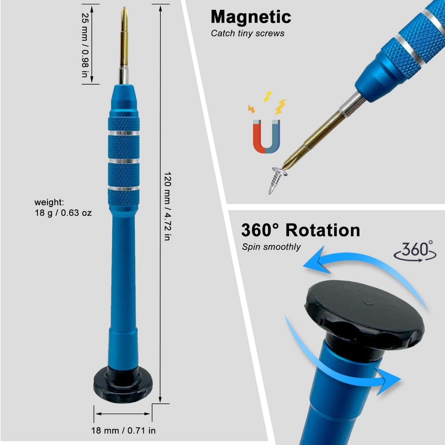 Precision Screwdriver Phillips #00 2mm, Magnetic S2 Steel Tip | Free Spin Cap, Anti-slip Grip, Electronic Screwdriver for Game Console/Controller, Drone, Laptop, Table, Phone