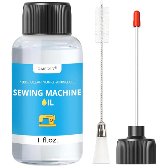 1oz Fine Light Sewing Machine Oil and Cleaning Kit, Includes Needle Tip Applicator & Dual-Ended Brush, Home & Industrial Mineral Sewing Machine Oil and Lubricant for Textile Machinery, by OAIEGSD
