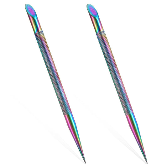 2Pcs Stainless Steel Cuticle Pusher Portable Nail Cleaner Remover Dead Skin Polish Peeler Cutter Professional Pedicure Nail Art Care Nails Cleaning Cuticle Stick for Fingernails Toenails Manicure