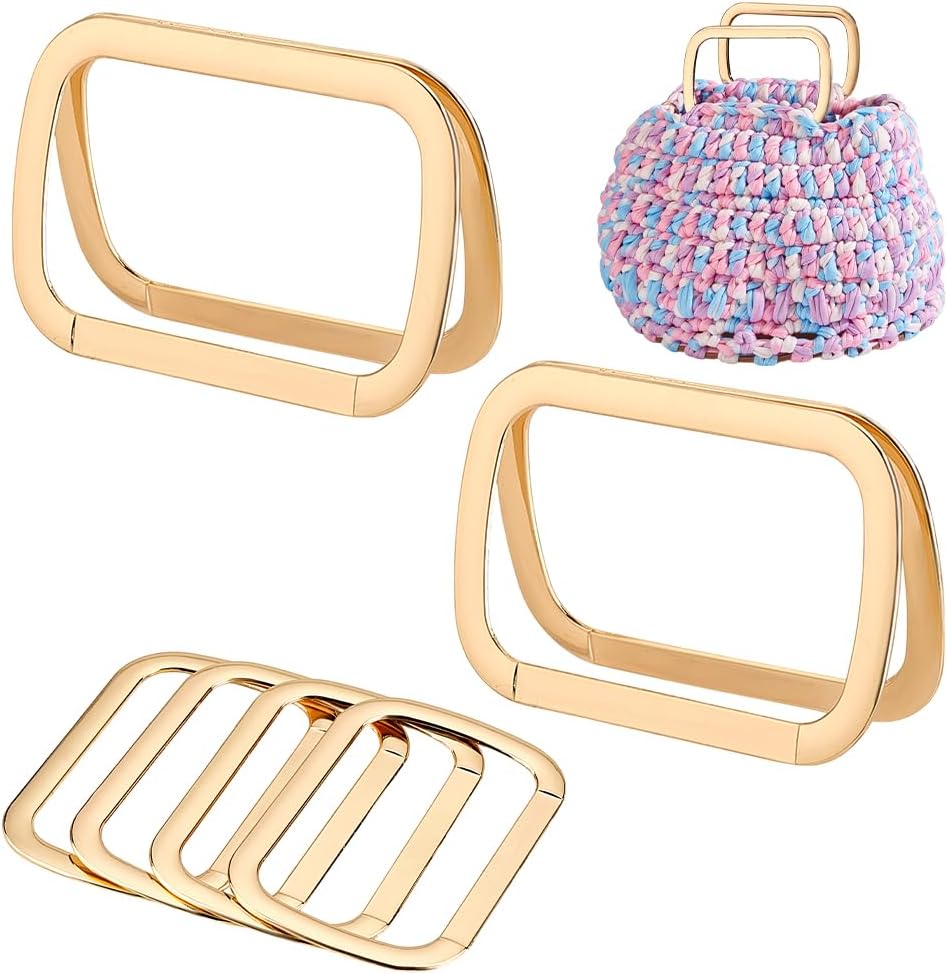 PH PandaHall 6pcs Purse Replacement Handle Rectangle Bag Handle Replacement Light Gold Purse Handles Metal Handel Frame for Handbag Purse Tote Bag Making Handle Replacement, 3.7x2.4”