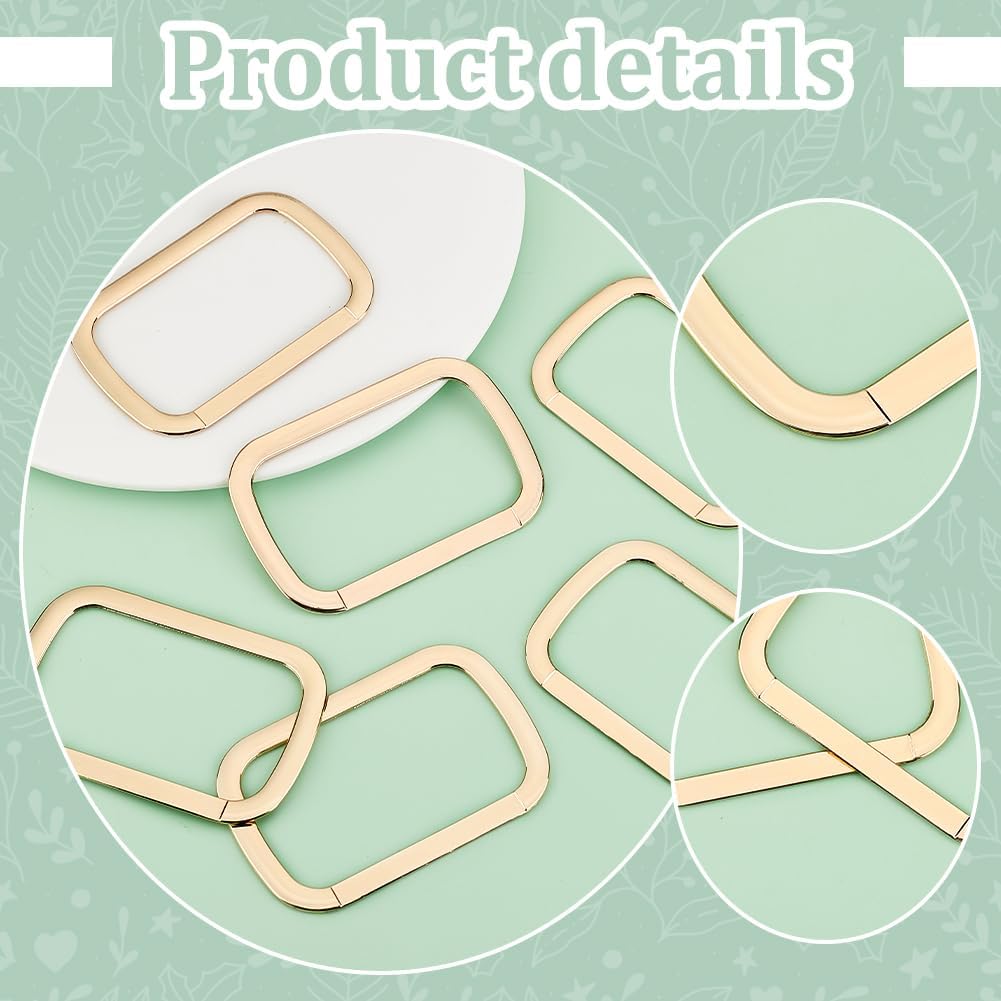 PH PandaHall 6pcs Purse Replacement Handle Rectangle Bag Handle Replacement Light Gold Purse Handles Metal Handel Frame for Handbag Purse Tote Bag Making Handle Replacement, 3.7x2.4”