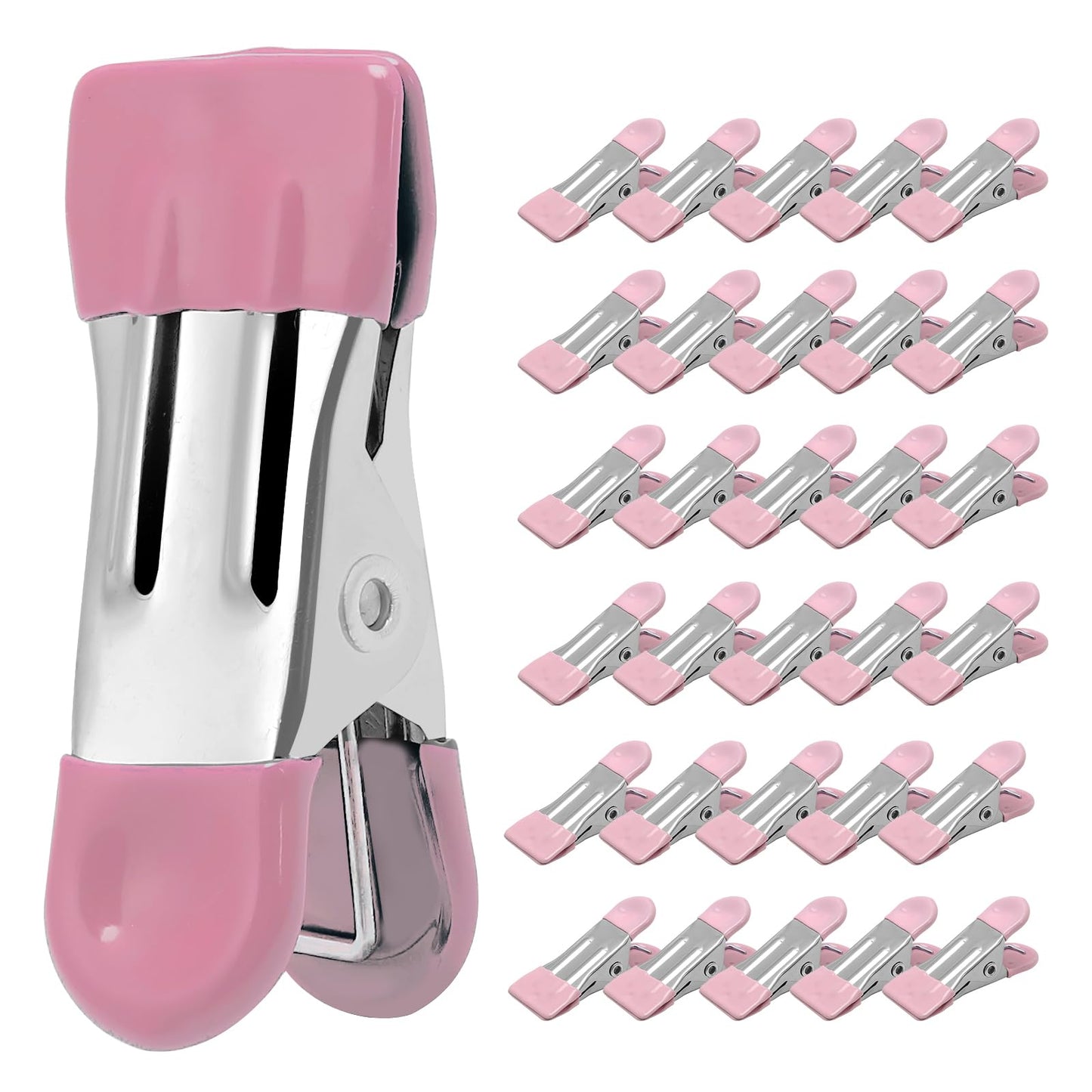 Clothes Pins Heavy Duty 30 Pack, 2.17 Inch Metal Chip Clips, Clothespins for Photo Drying Clothesline Laundry Sock, Bag Clips for Food Kitchen Stainless Steel with Rubber, 6 Colors