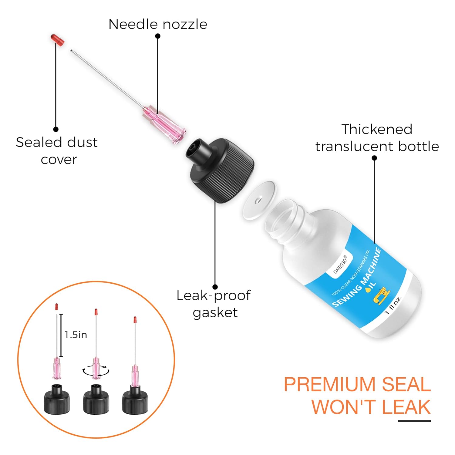 1oz Fine Light Sewing Machine Oil and Cleaning Kit, Includes Needle Tip Applicator & Dual-Ended Brush, Home & Industrial Mineral Sewing Machine Oil and Lubricant for Textile Machinery, by OAIEGSD