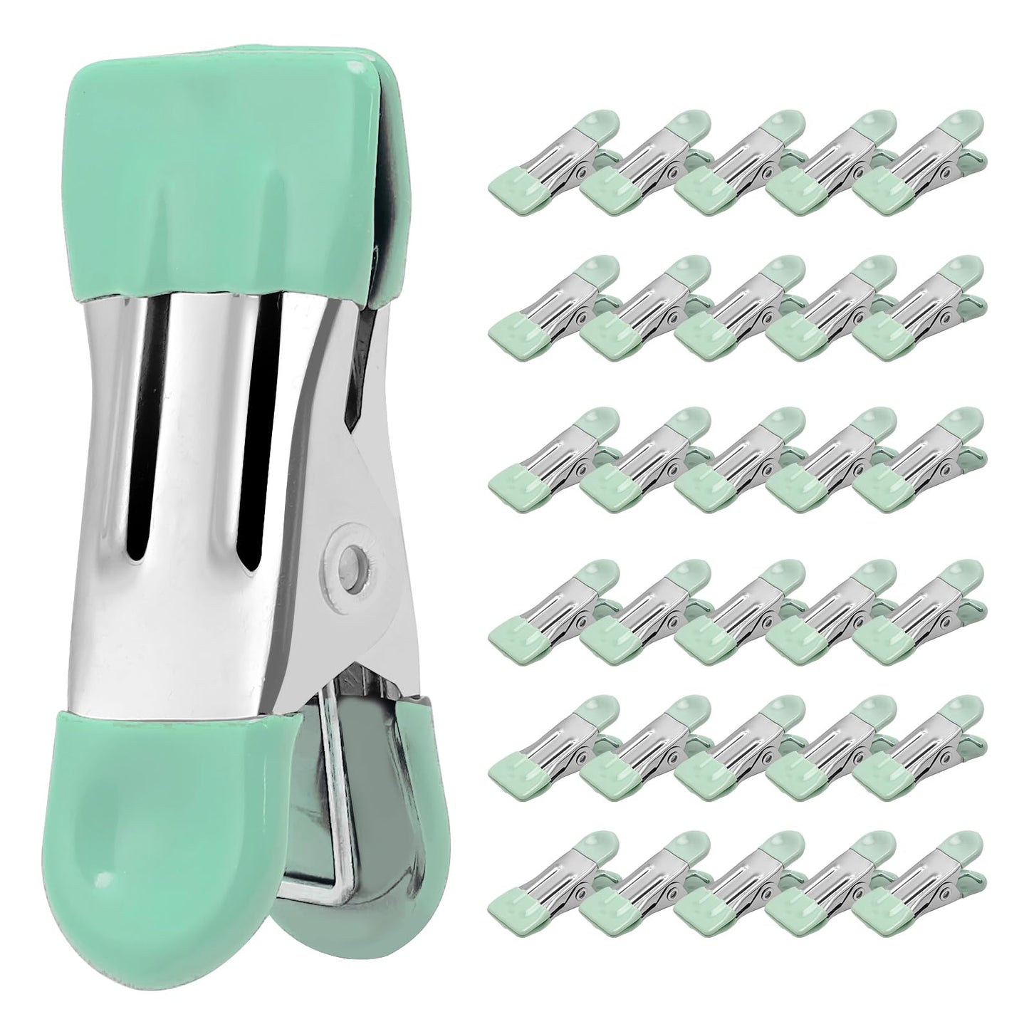 Clothes Pins Heavy Duty 30 Pack, 2.17 Inch Metal Chip Clips, Clothespins for Photo Drying Clothesline Laundry Sock, Bag Clips for Food Kitchen Stainless Steel with Rubber, 6 Colors