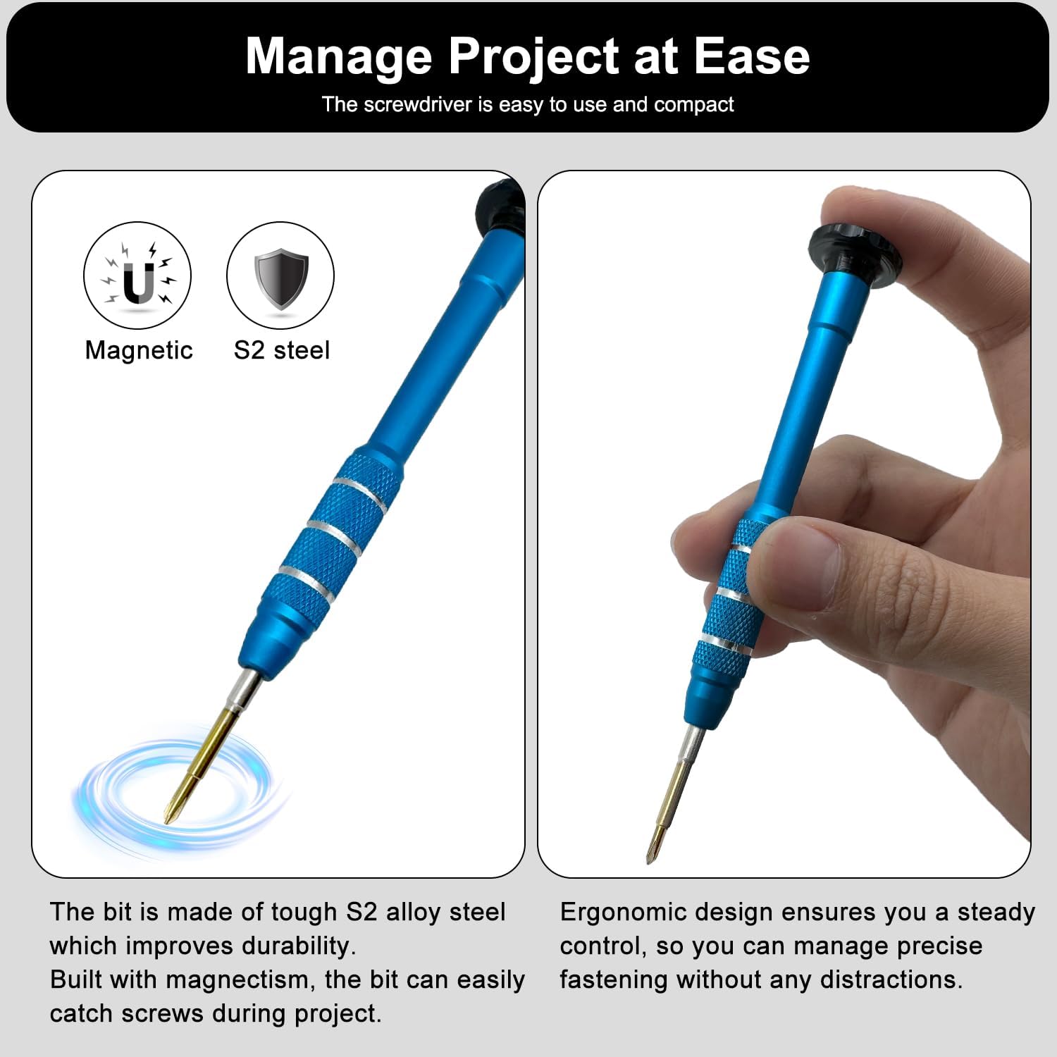 Precision Screwdriver Phillips #00 2mm, Magnetic S2 Steel Tip | Free Spin Cap, Anti-slip Grip, Electronic Screwdriver for Game Console/Controller, Drone, Laptop, Table, Phone