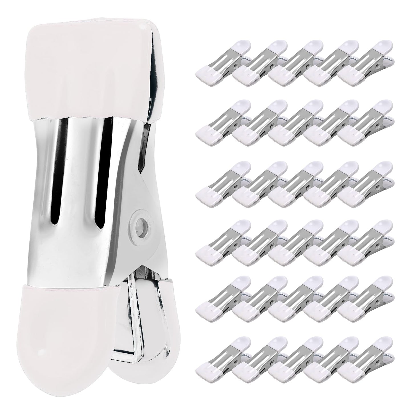 Clothes Pins Heavy Duty 30 Pack, 2.17 Inch Metal Chip Clips, Clothespins for Photo Drying Clothesline Laundry Sock, Bag Clips for Food Kitchen Stainless Steel with Rubber, 6 Colors