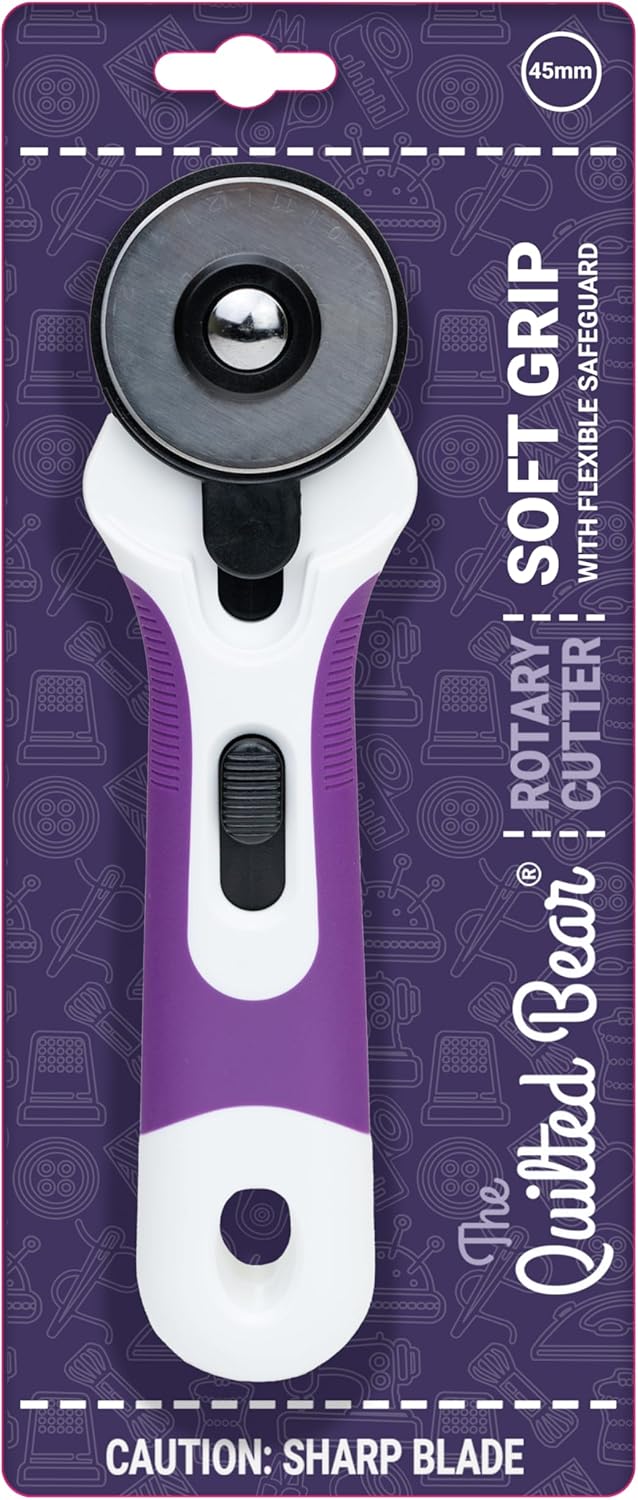 The Quilted Bear 45mm Rotary Cutter - Ergonomic Soft Grip Rotary Cutter for Fabric with Sharp Blade for Precise Cuts & Easy Blade Replacement for Quilting & Sewing Supplies (45mm)
