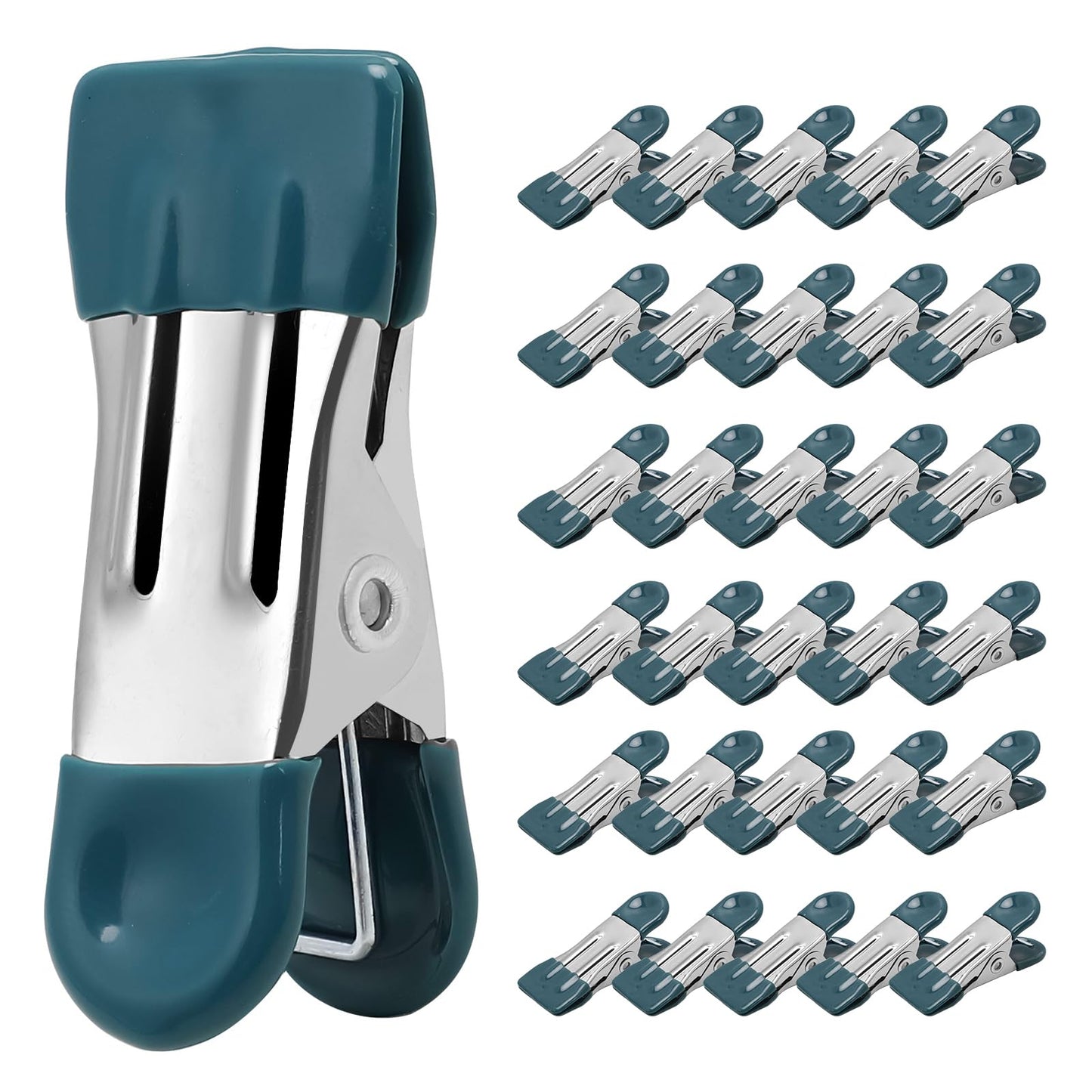 Clothes Pins Heavy Duty 30 Pack, 2.17 Inch Metal Chip Clips, Clothespins for Photo Drying Clothesline Laundry Sock, Bag Clips for Food Kitchen Stainless Steel with Rubber, 6 Colors