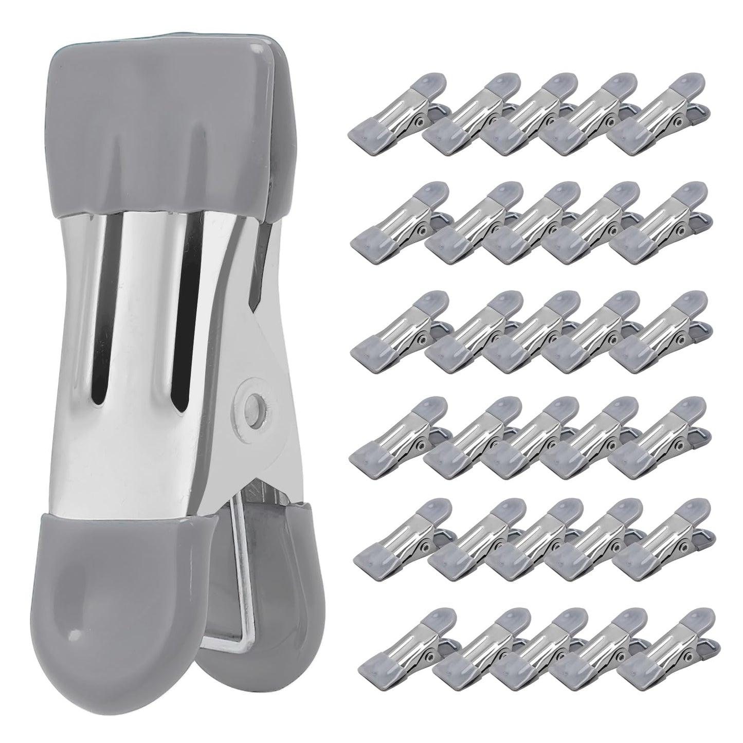Clothes Pins Heavy Duty 30 Pack, 2.17 Inch Metal Chip Clips, Clothespins for Photo Drying Clothesline Laundry Sock, Bag Clips for Food Kitchen Stainless Steel with Rubber, 6 Colors