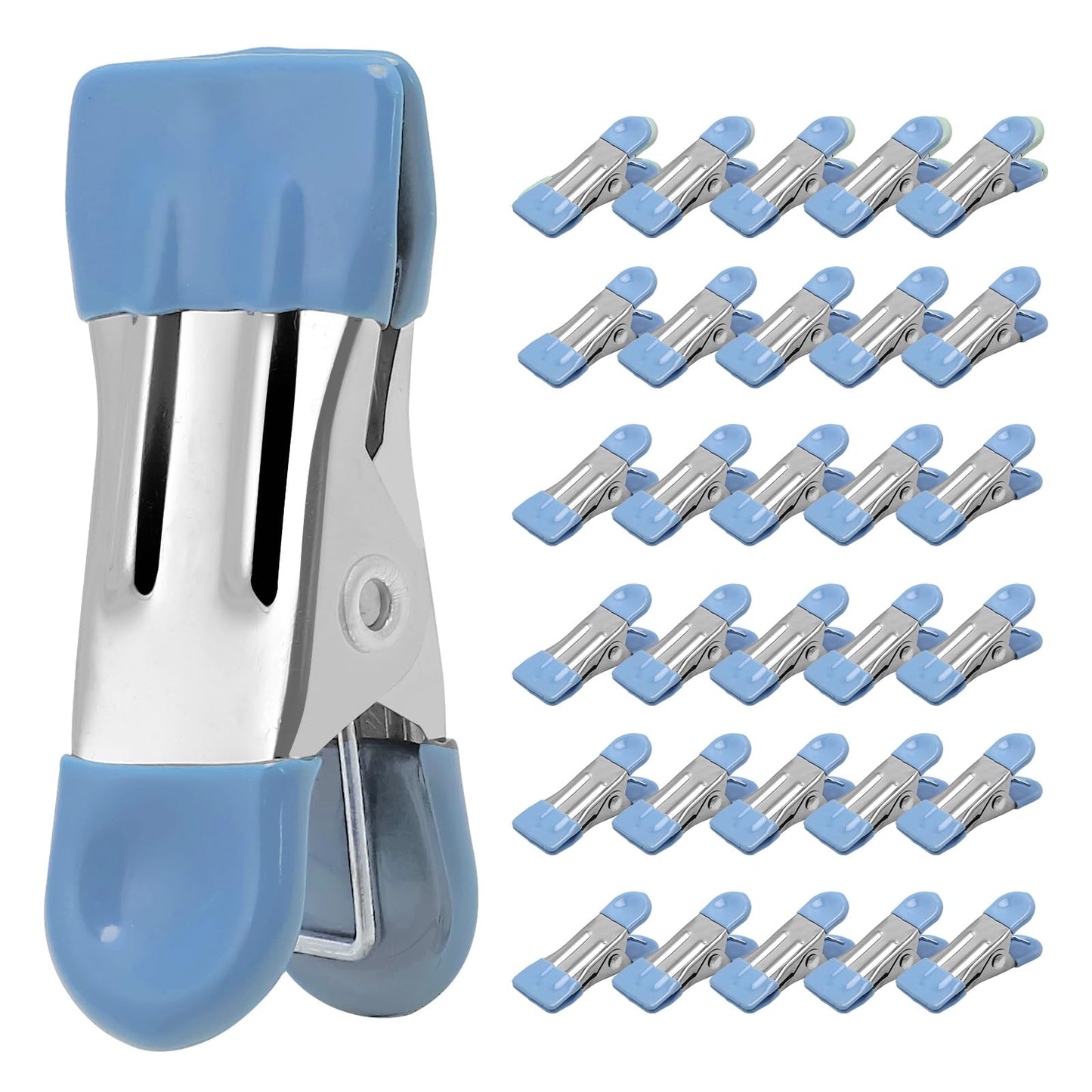 Clothes Pins Heavy Duty 30 Pack, 2.17 Inch Metal Chip Clips, Clothespins for Photo Drying Clothesline Laundry Sock, Bag Clips for Food Kitchen Stainless Steel with Rubber, 6 Colors