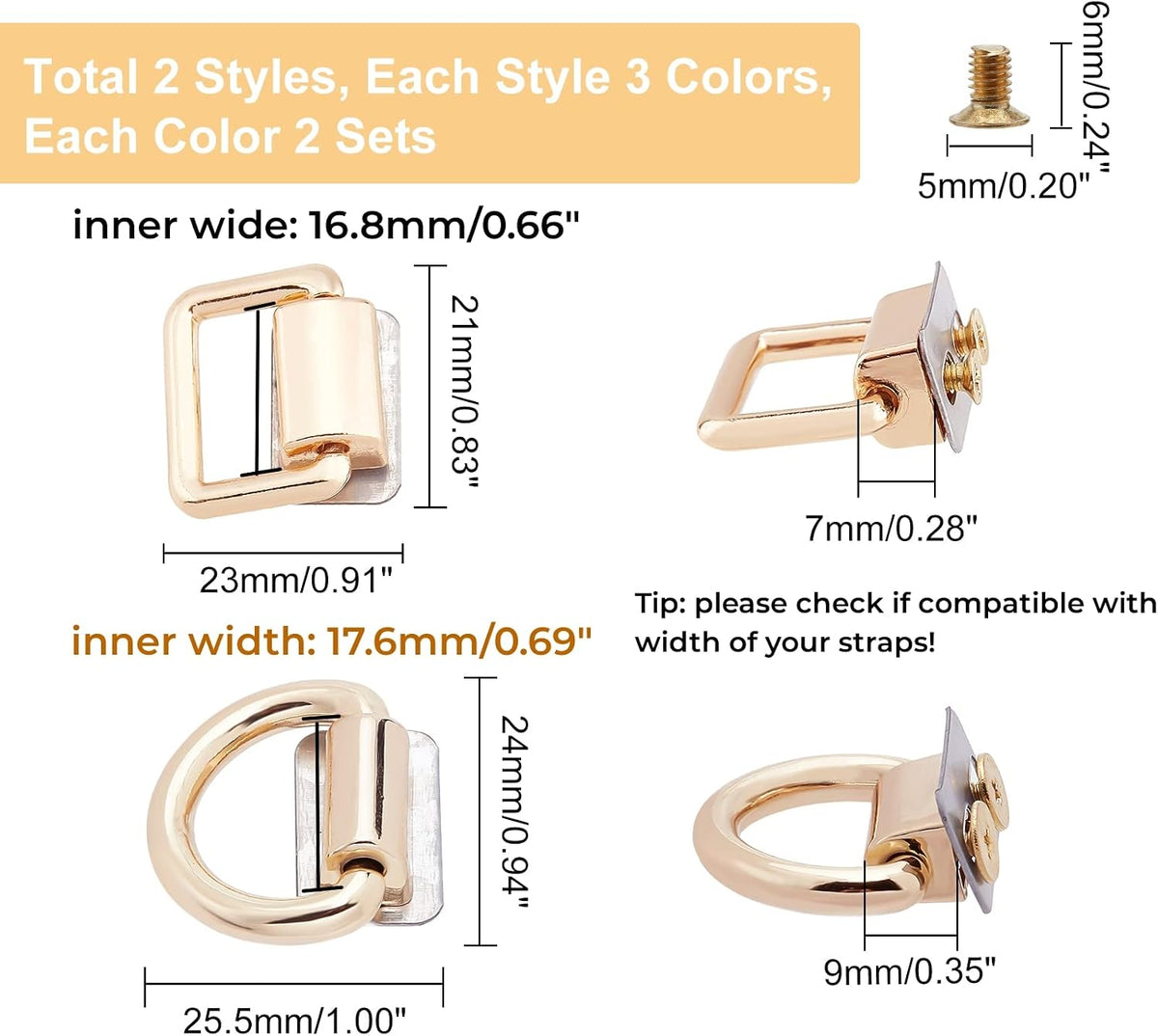 WADORN 12 Pack Purse Suspension Clasp Strap Connectors Hardware Bags Ring