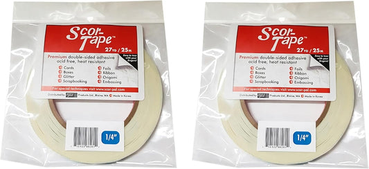 Scor-Tape 1/4" Double-Sided Adhesive Tape, 27 Yards x 2 Rolls, Acid-Free, Ultra-Thin, Perfect for Card Making, Scrapbooking & Paper Crafts, Multi-Pack Value