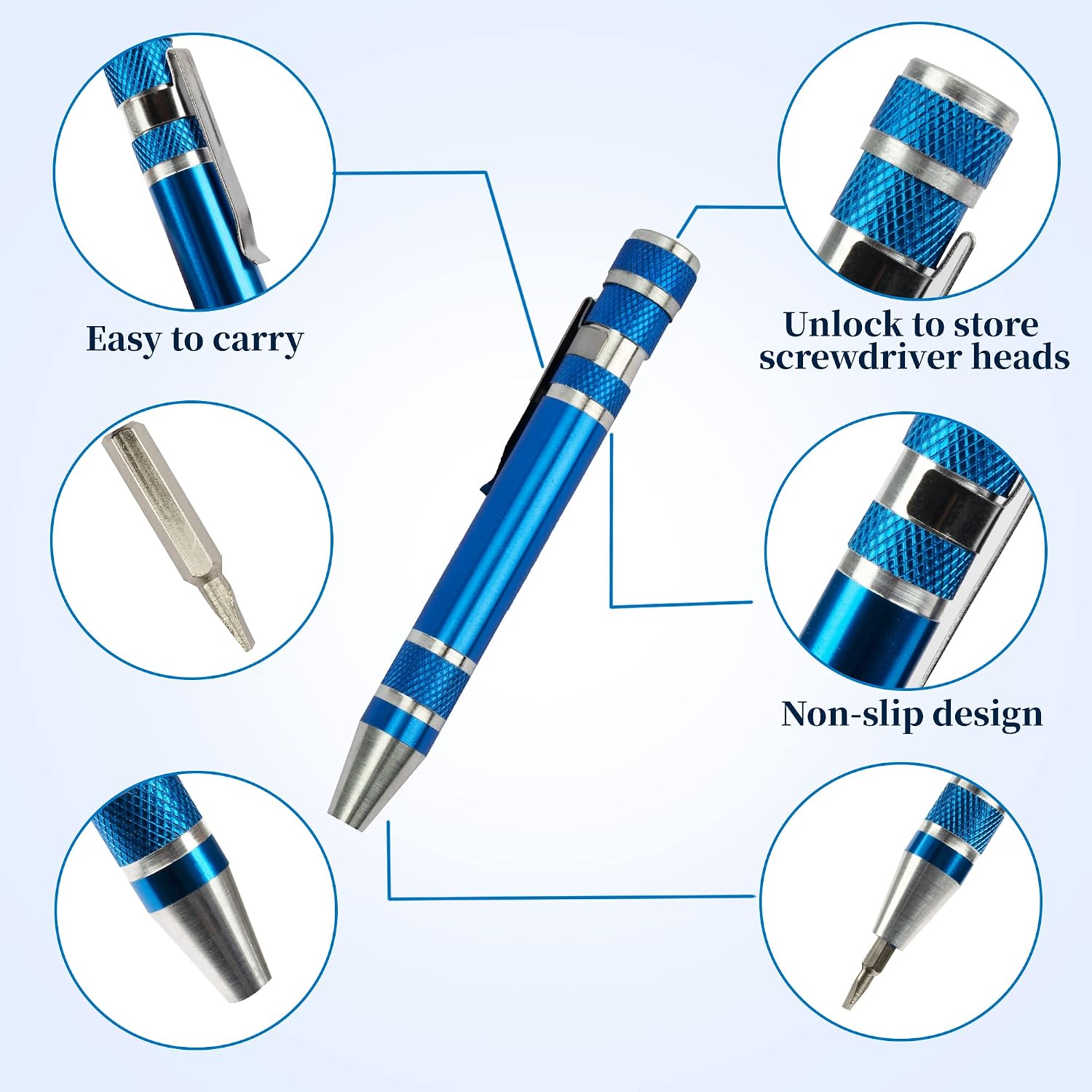 SWATOM 8 in 1 Mini Screwdriver Set Small Screwdrivers Pen Magnetic Repair Tools EDC Compact Precision Gadgets for Computer Eyeglasses Daily Home Improvement Use (Blue)