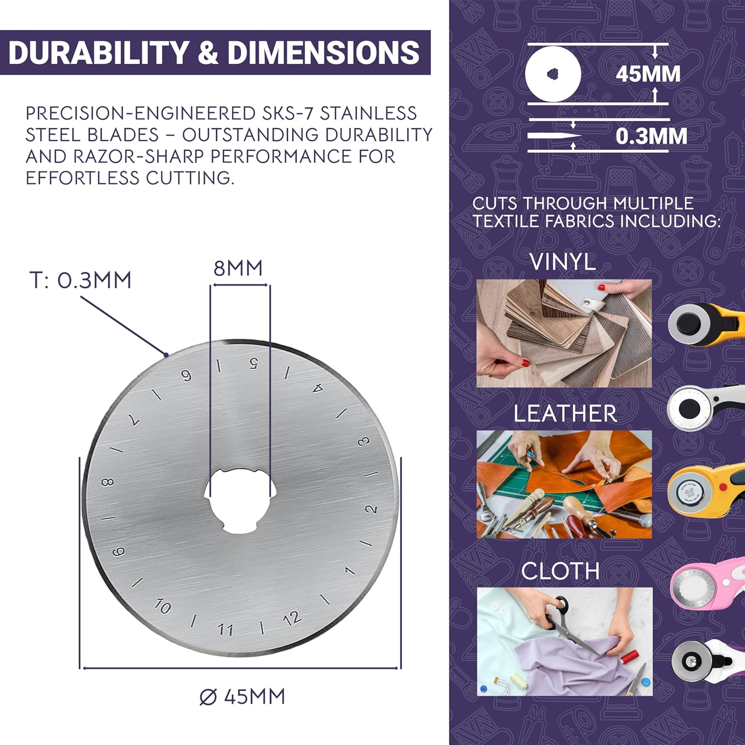 The Quilted Bear 45mm Rotary Cutter - Ergonomic Soft Grip Rotary Cutter for Fabric with Sharp Blade for Precise Cuts & Easy Blade Replacement for Quilting & Sewing Supplies (45mm)