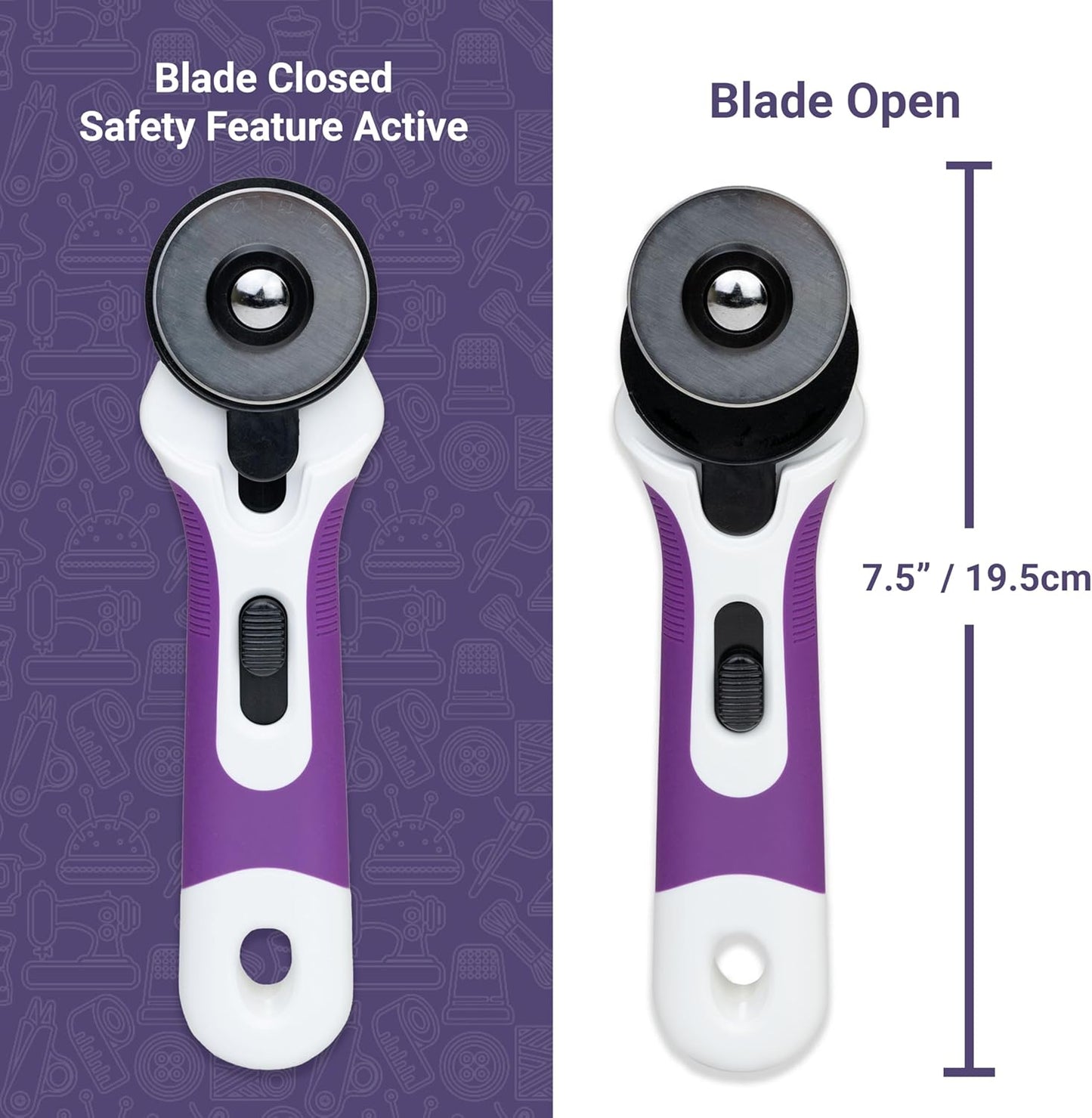 The Quilted Bear 45mm Rotary Cutter - Ergonomic Soft Grip Rotary Cutter for Fabric with Sharp Blade for Precise Cuts & Easy Blade Replacement for Quilting & Sewing Supplies (45mm)