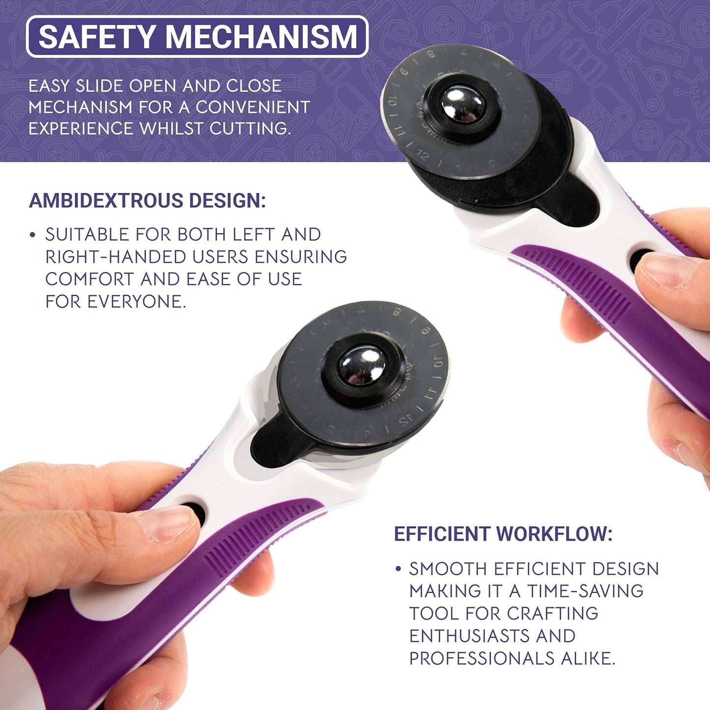 The Quilted Bear 45mm Rotary Cutter - Ergonomic Soft Grip Rotary Cutter for Fabric with Sharp Blade for Precise Cuts & Easy Blade Replacement for Quilting & Sewing Supplies (45mm)