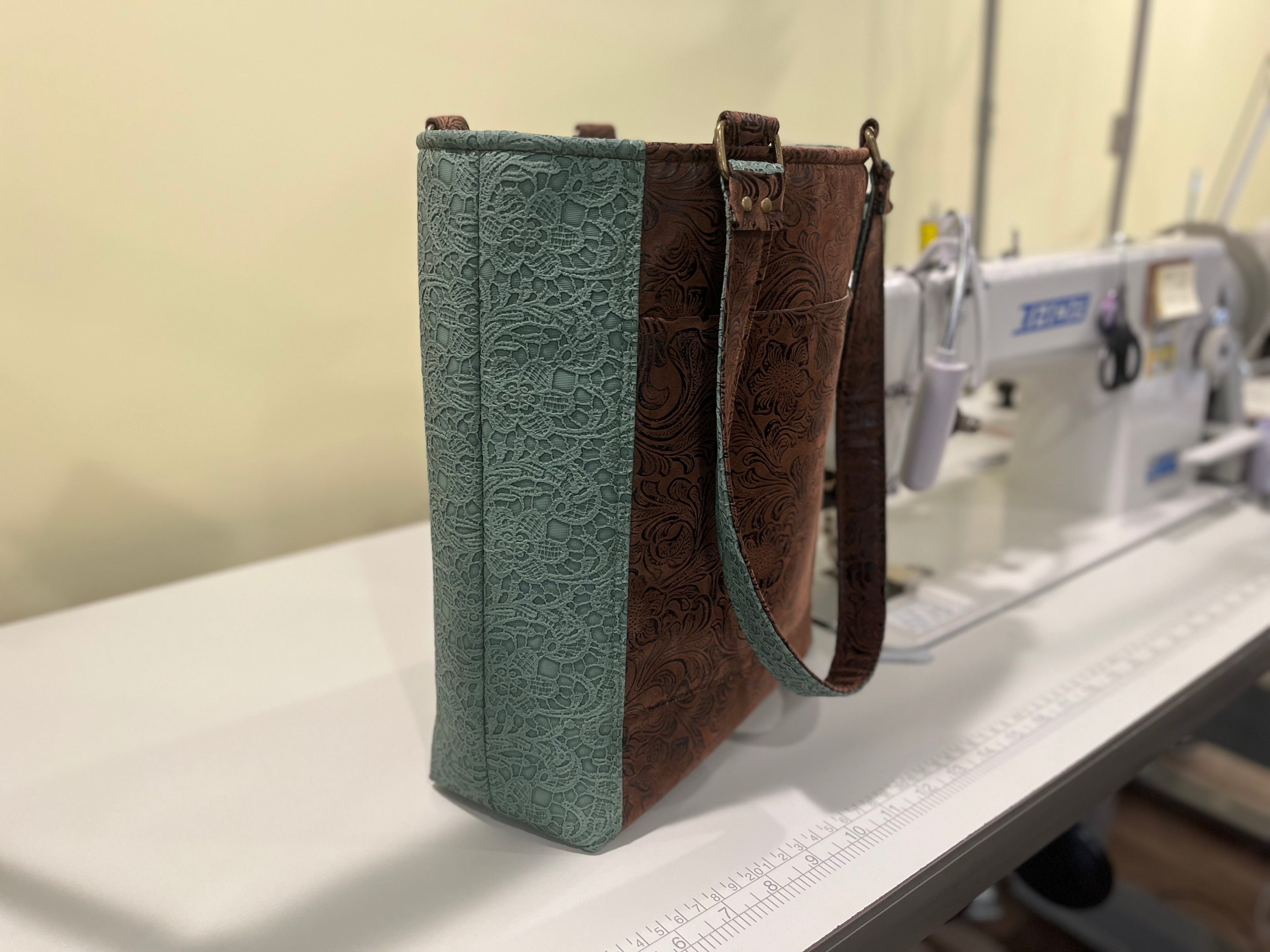 Custom Bag in Teal and Brown