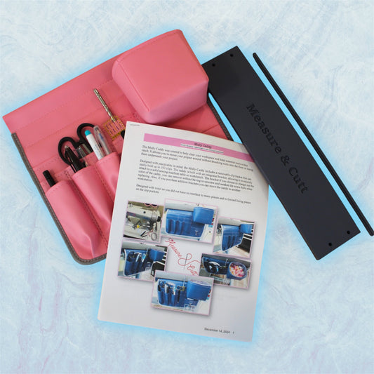 Molly Caddy Sewing Pattern Printed PDF with Molly Caddy and bracket in the background