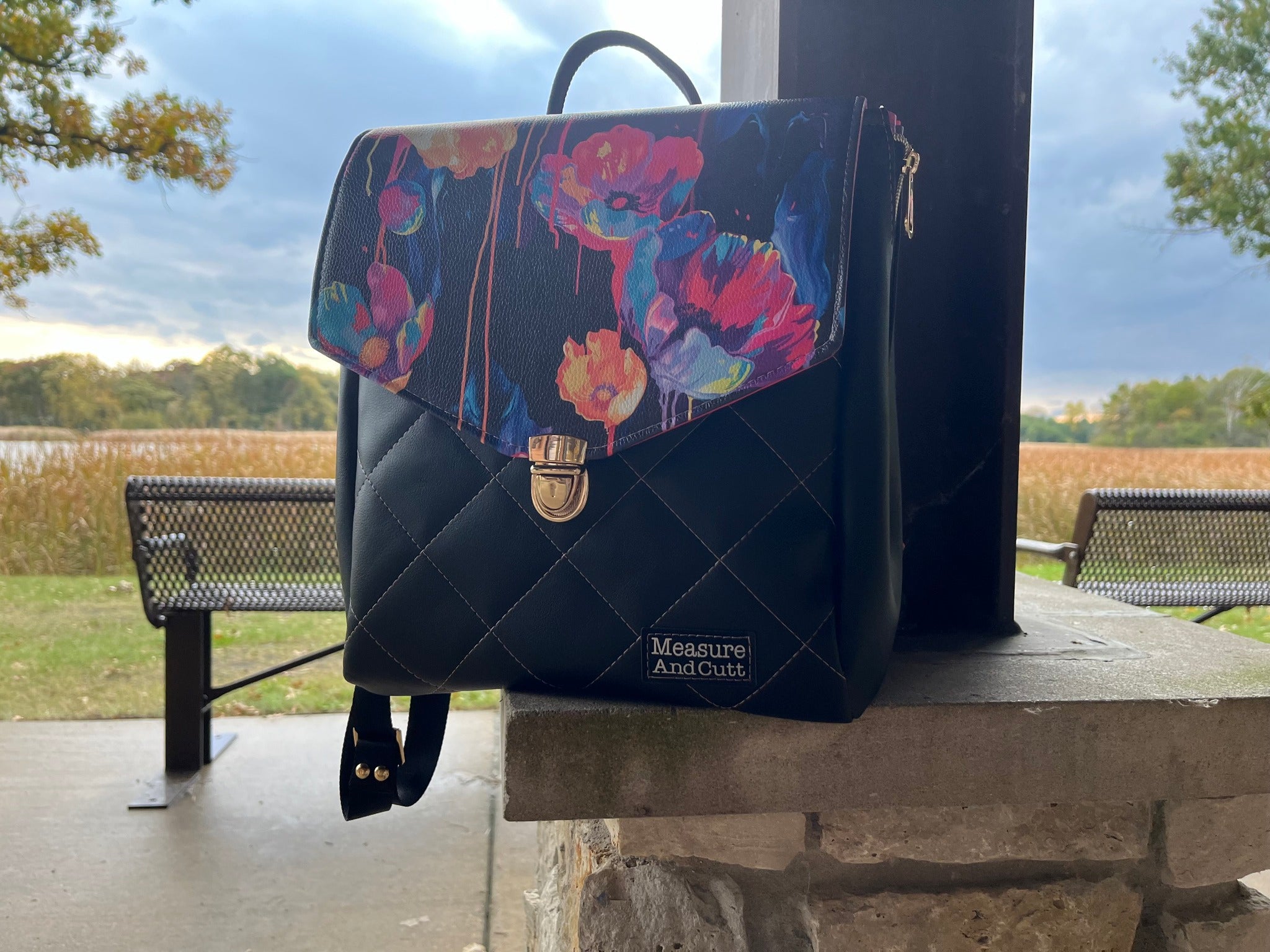 Measure and Cutt Custom Made Bag with a floral print and black body
